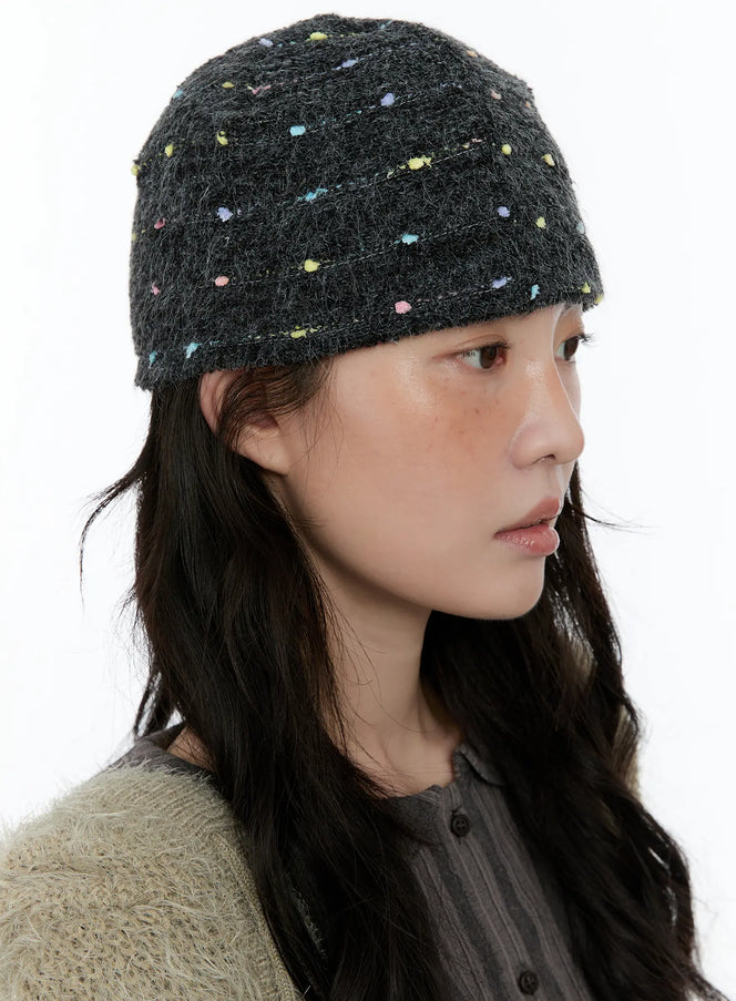 vintage-dotted-knit-beanie-cn517 / Dark gray