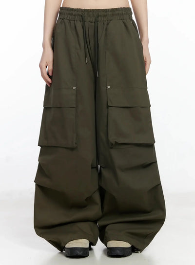 wide-leg-cargo-pants-f516 / Dark green