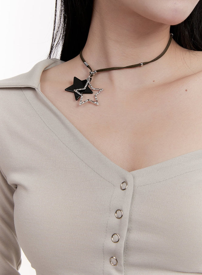 Leather Strap Star Necklace CJ531