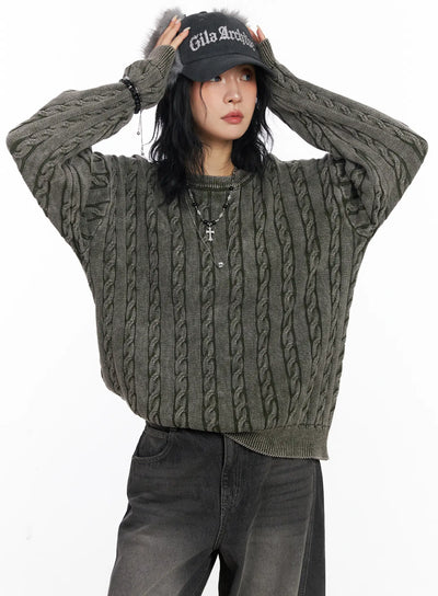 oversized-cable-knit-sweater-cj522 / Dark green