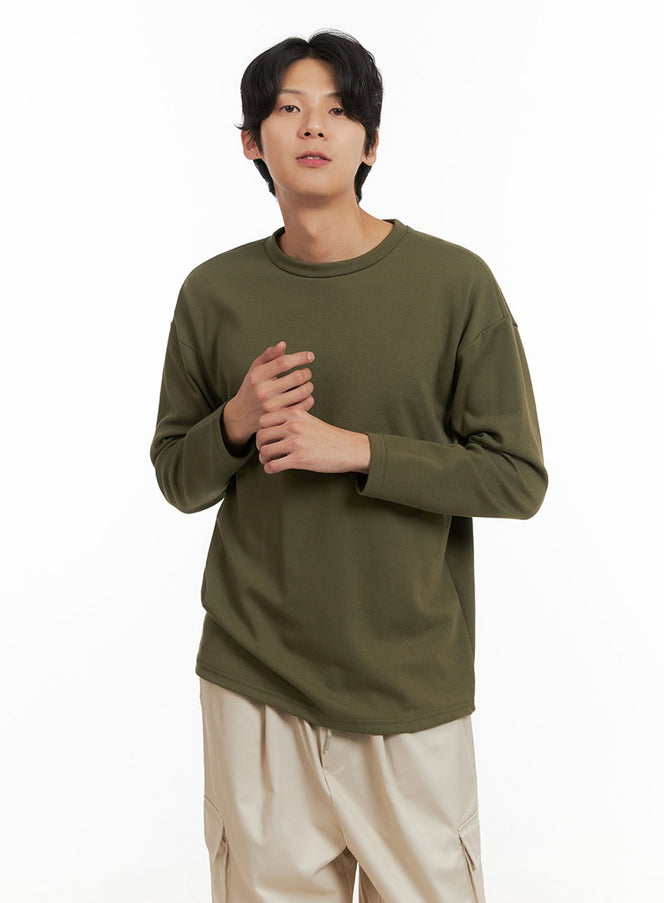 mens-basic-oversize-long-sleeve-tee-dark-green-iy402 / Dark green