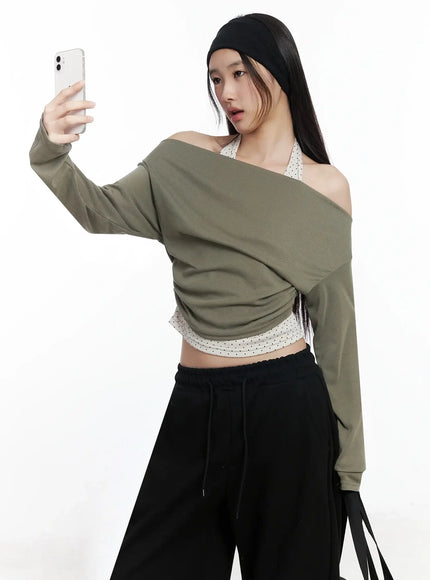 layered-halter-polka-dot-top-im504 / Dark green