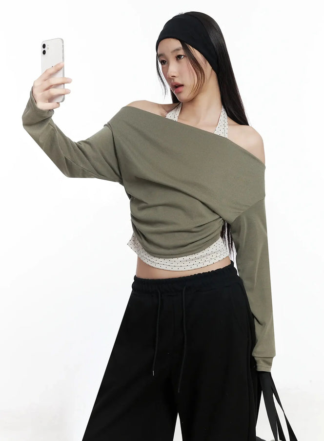 layered-halter-polka-dot-top-im504 / Dark green