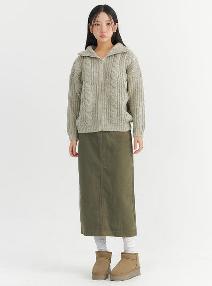 long-slim-fit-cotton-skirt-co324 / Dark green