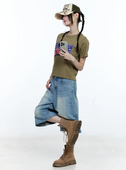 patriotic-graphic-cropped-top-cg507 / Dark green