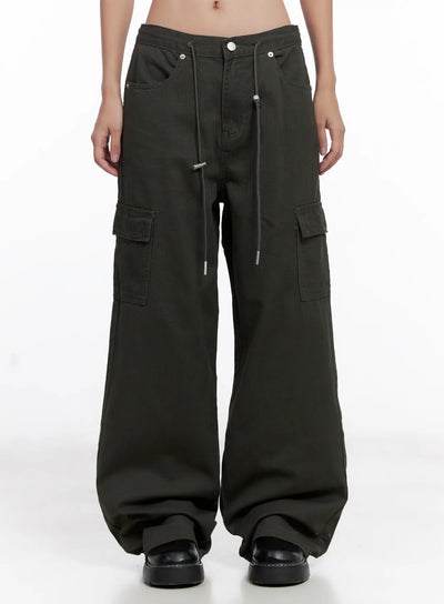 wide-leg-cargo-pants-cl521 / Dark green