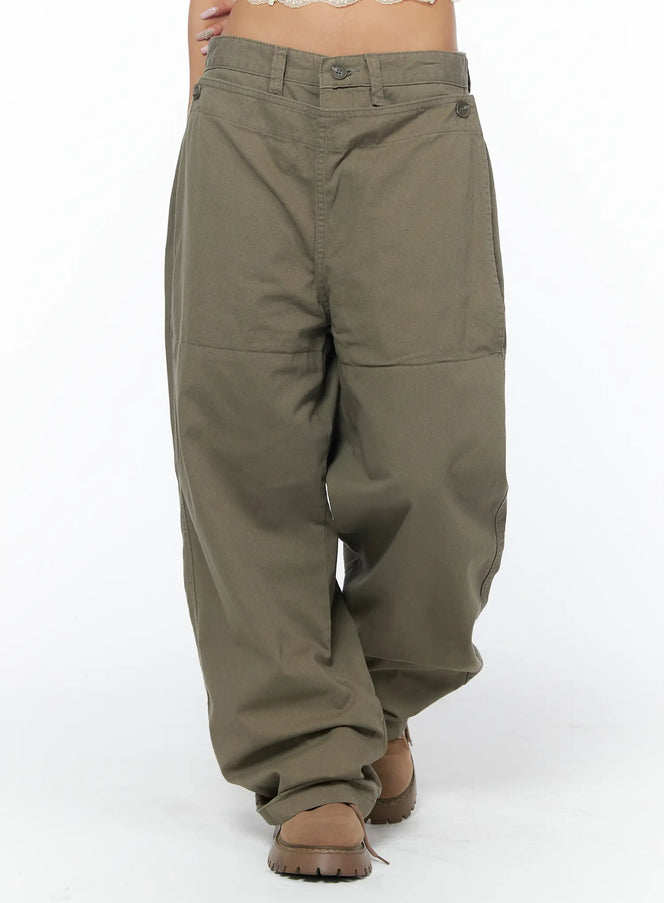 adjustable-wide-leg-cargo-pants-ca516 / Dark green