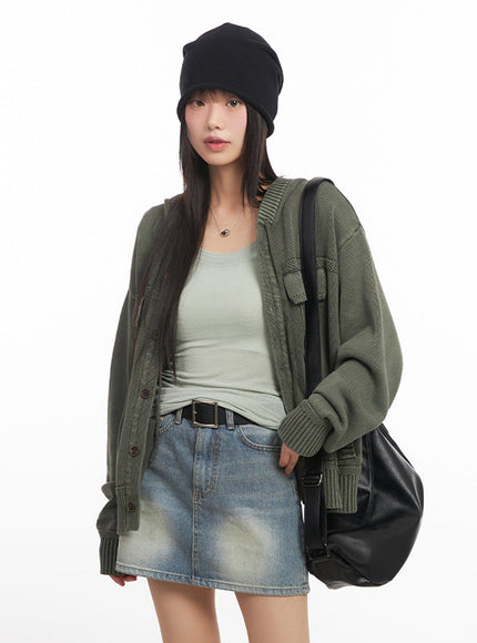 oversized-hooded-cardigan-ia528 / Dark green