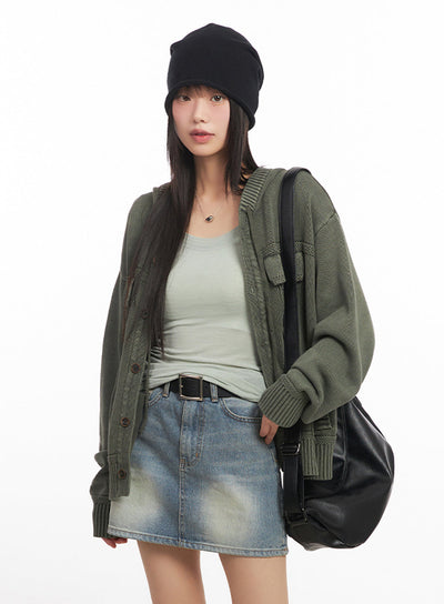 oversized-hooded-cardigan-ia528 / Dark green