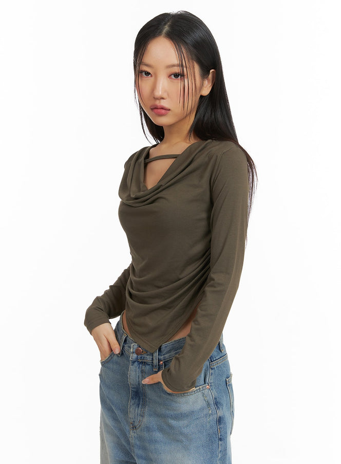 asymmetrical-draped-crop-top-cj426 / Dark green