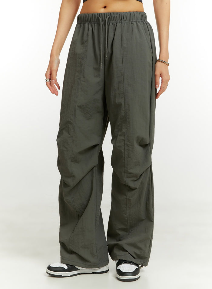 nylon-pintuck-banded-jogger-pants-cu421 / Dark green
