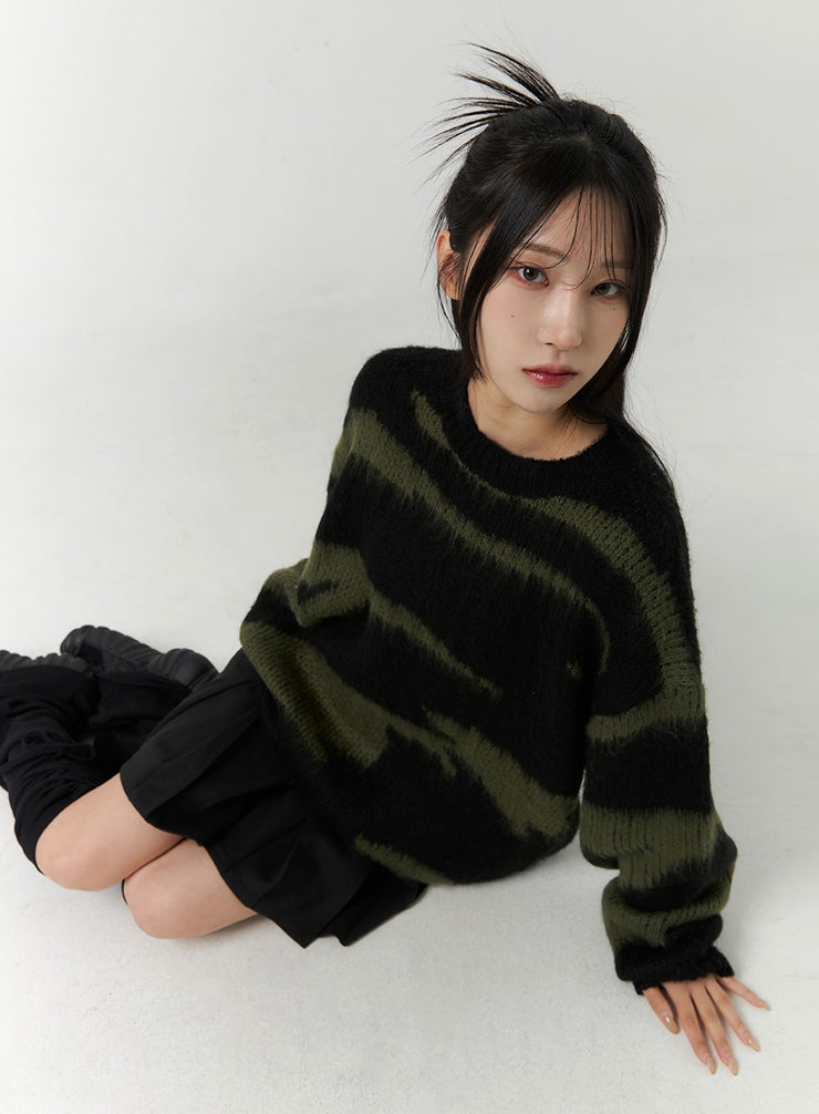 animal-pattern-knit-sweater-cn321 / Dark green