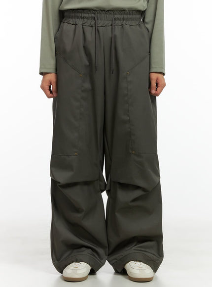 wide-fit-pintuck-cotton-pants-co410 / Dark green