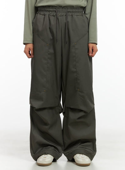 wide-fit-pintuck-cotton-pants-co410 / Dark green