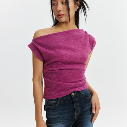 cowl-off-shoulder-tee-cd321 / Dark pink