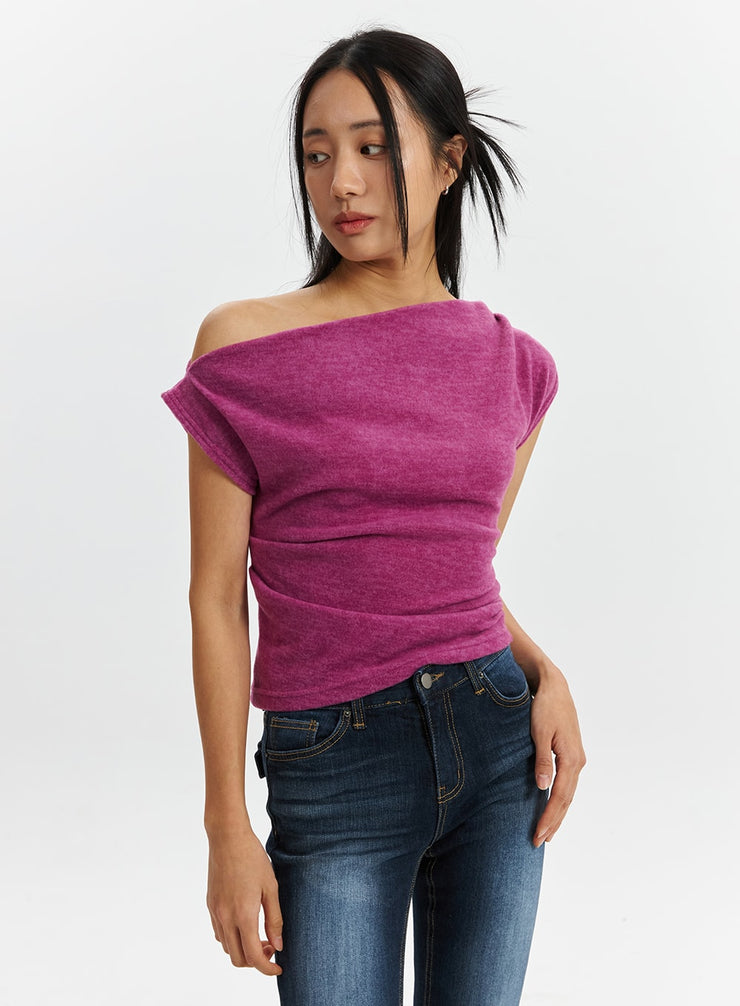 cowl-off-shoulder-tee-cd321 / Dark pink