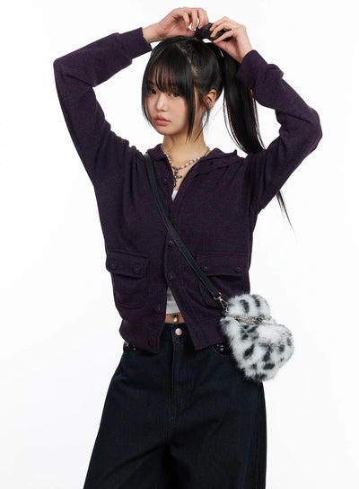 button-up-knit-cardigan-jacket-cf504 / Purple