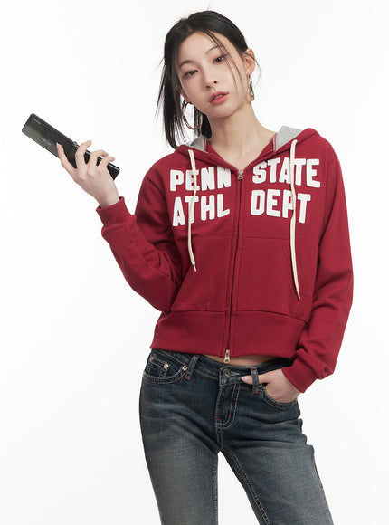Patchwork Zip-Up Hooded Sweatshirt CF514
