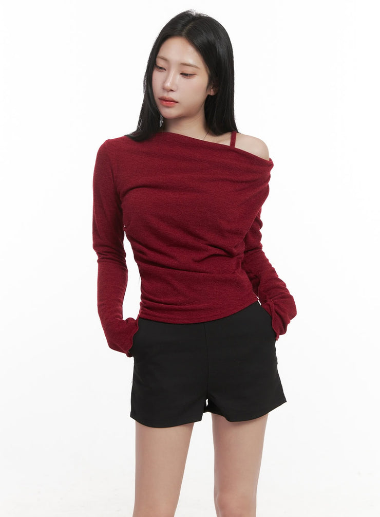 Shirred One-Shoulder Slim-Fit Top CJ516