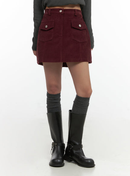 pocketed-corduroy-mini-skirt-co415 / Dark red