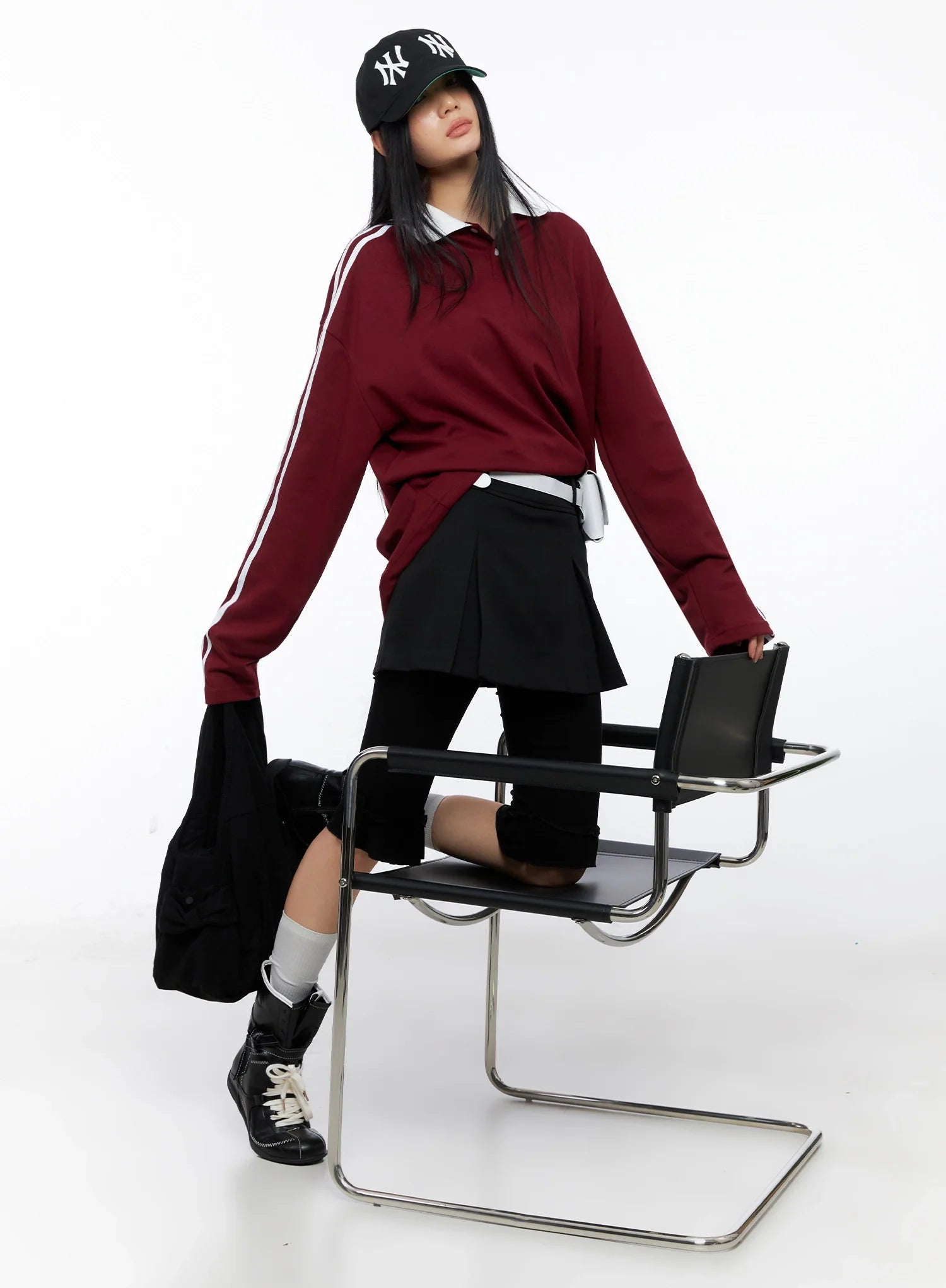 collar-oversized-top-co516 / Dark red
