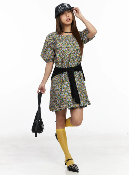 floral-puff-sleeve-babydoll-dress-iy501 / Flower