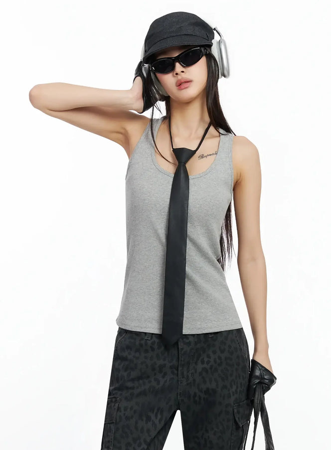 casual-round-neck-tank-top-ia508 / Gray