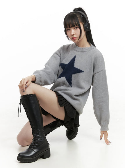 oversized-graphic-knit-sweater-oo401 / Gray