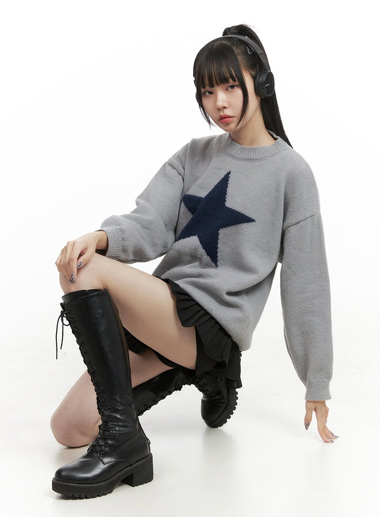 oversized-graphic-knit-sweater-oo401 / Gray