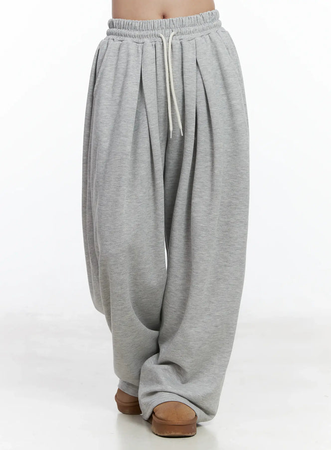 double-pleated-wide-sweatpants-ij529 / Gray