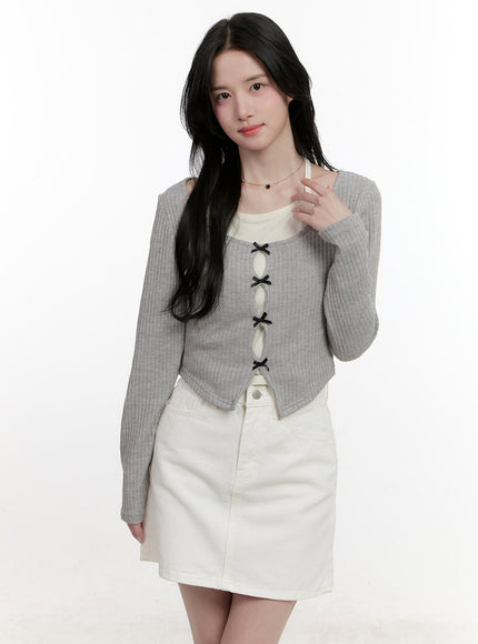 Ribbon Cut Out Cropped Cardigan CF527