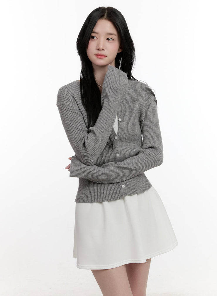 ribbed-slim-fit-buttoned-cardigan-cf528 / Gray