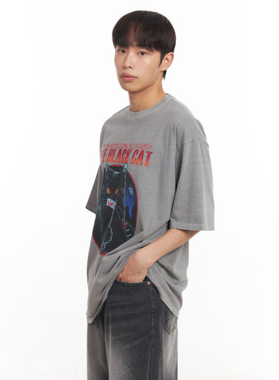 mens-cat-graphic-oversized-t-shirt-ia521 / Gray