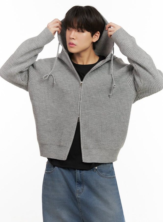 mens-knitted-double-zip-up-hoodie-ij517 / Gray