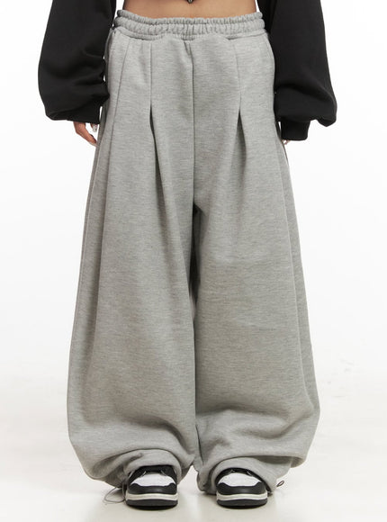 pintuck-oversized-wide-fit-sweatpants-cj507 / Gray