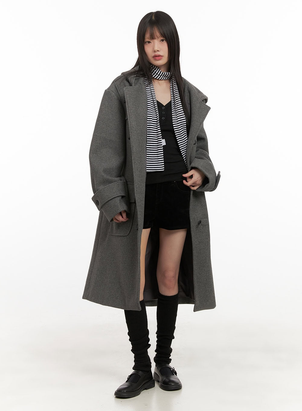 Oversized Wool-Blend Hooded Coat CD425 Korean Women's Fashion