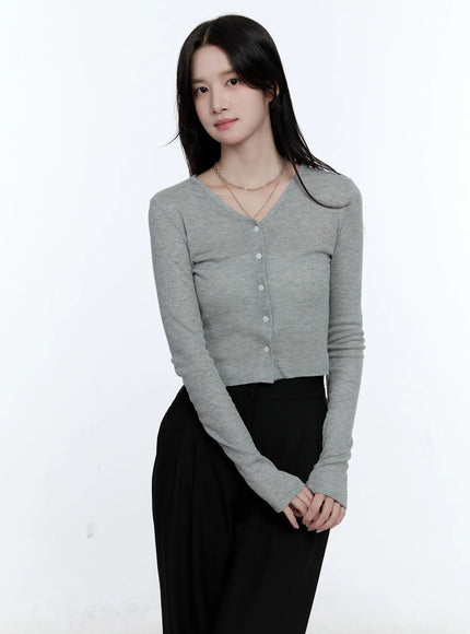 ribbed-v-neck-button-cardigan-cg514 / Gray