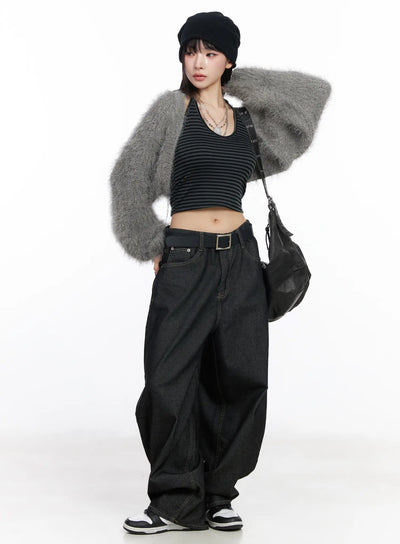 fluffy-bolero-crop-cardigan-cf519 / Gray