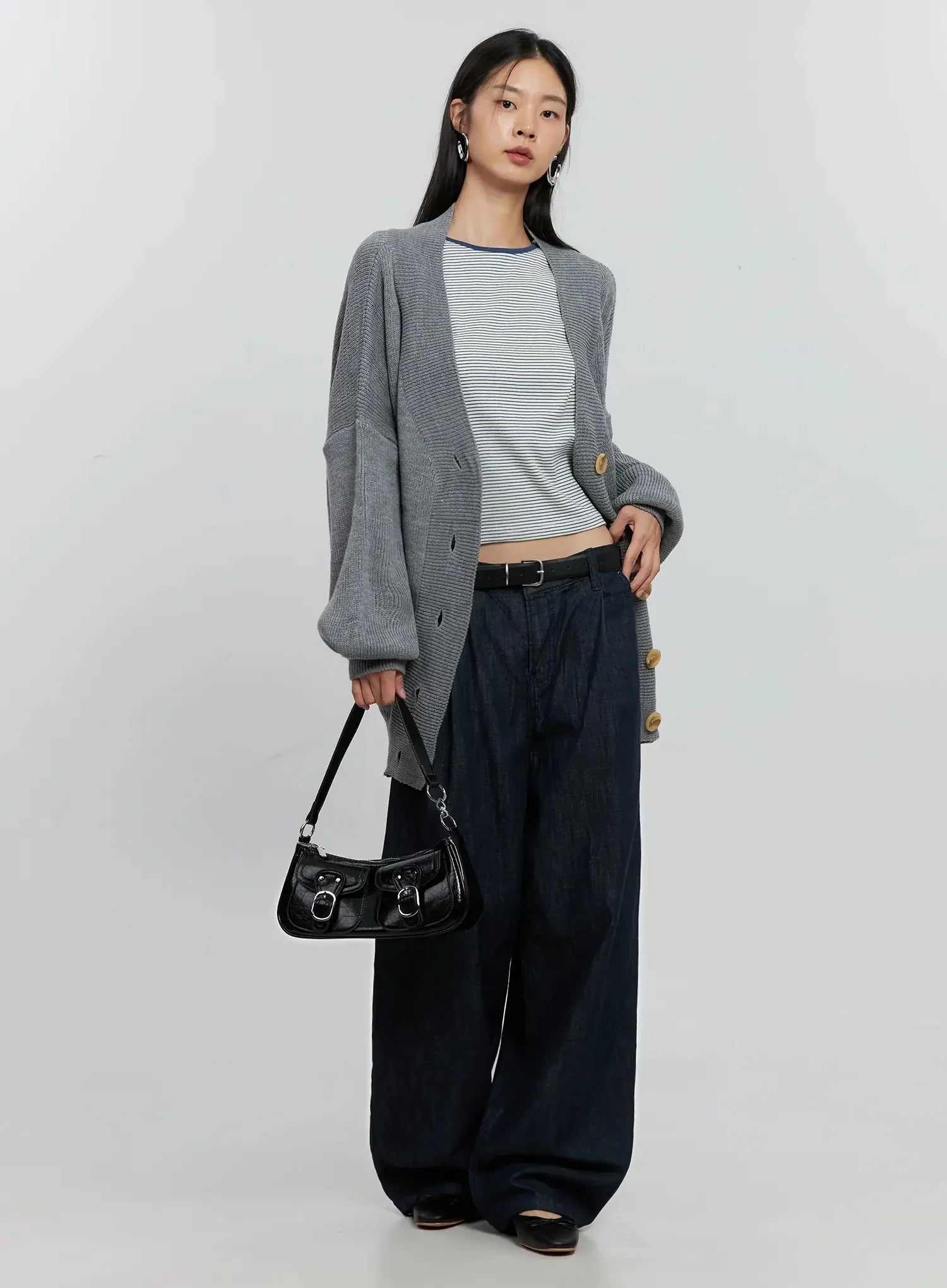 ribbed-oversized-cardigan-is516 / Gray