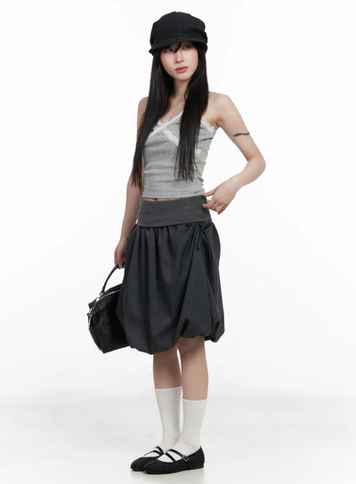 lace-trim-polka-dot-crop-sleeveless-top-cf523 / Gray