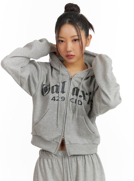 galaxy-lettering-zip-hoodie-with-drawstring-cj429 / Gray