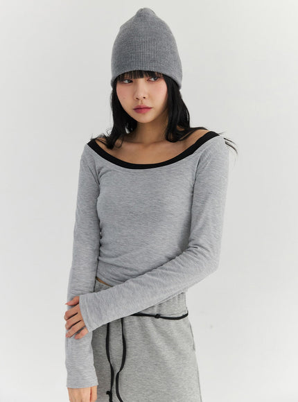 Wide U-Neck Semi Crop T-Shirt CN09