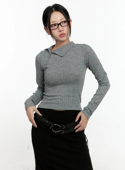 mono-asymmetric-snap-turtleneck-top-cn505 / Gray