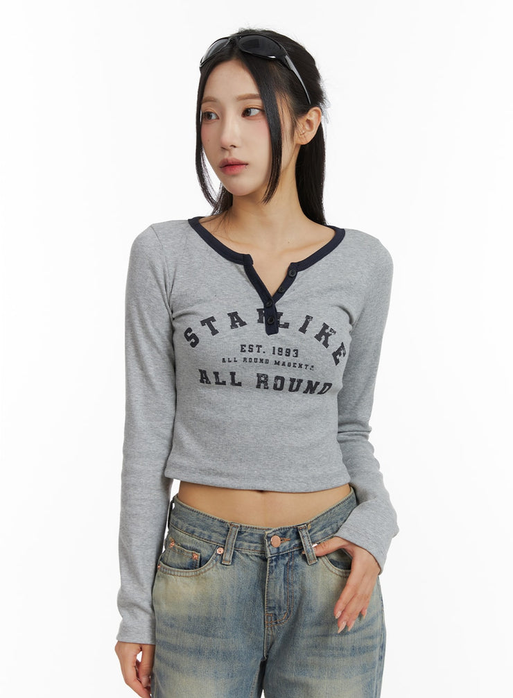 lettering-crop-long-sleeve-tee-cj416 / Gray