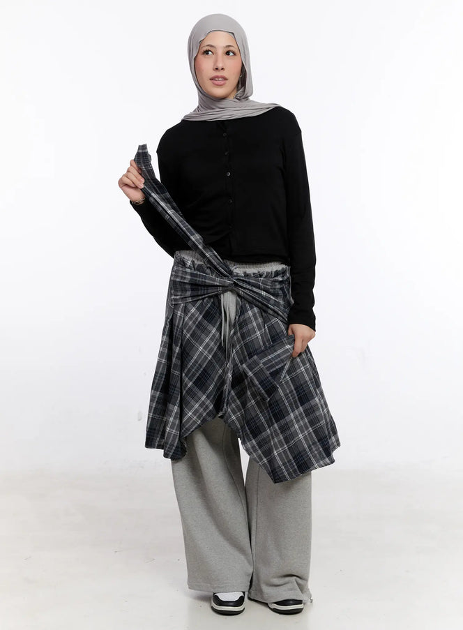 layered-plaid-sweatpants-cs524 / Gray