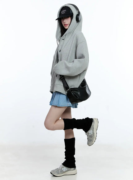 oversized-buttoned-hoodie-cg511 / Gray