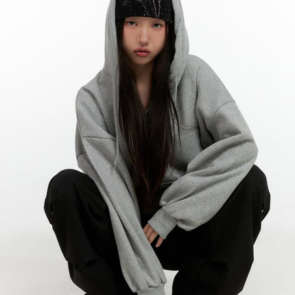 solid-cotton-half-zip-hoodie-cn411 / Gray