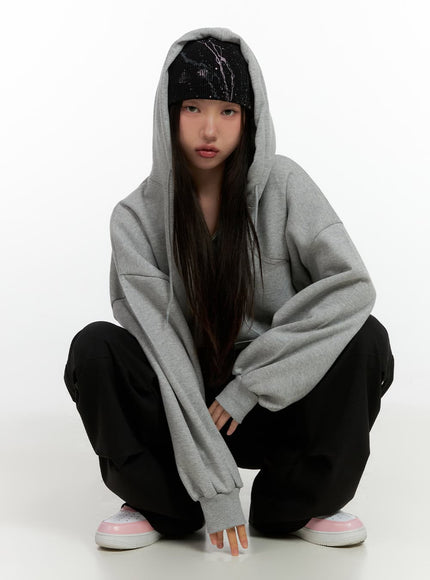 solid-cotton-half-zip-hoodie-cn411 / Gray