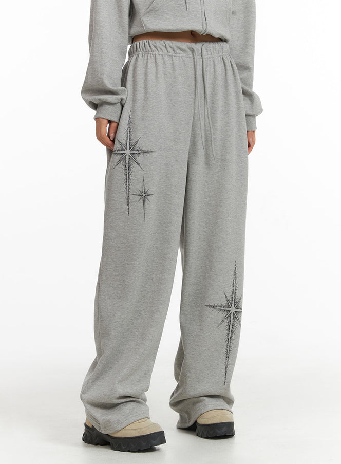 star-print-straight-leg-sweatpants-cj429 / Gray