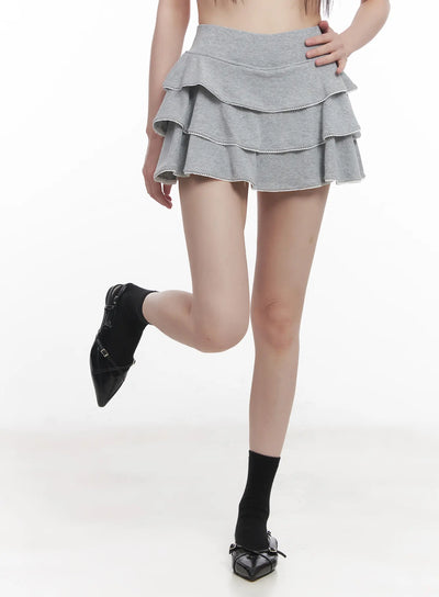 lace-ruffle-mini-skirt-cu518 / Gray